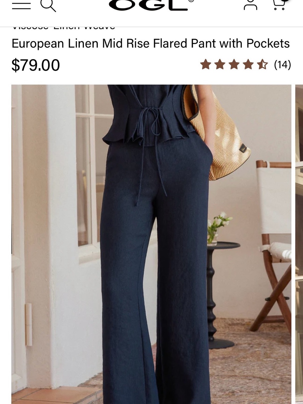 NWT OGL Navy Wide-Leg Linen-Blend Pants size  petite large